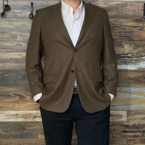 Lanificio di Pray Italy 100% Wool Brown Plaid Blazer Sport Jacket Size 46L - Picture 1 of 11